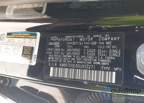 2025 Hyundai Palisade Calligraphy Night Edition from USA, damaged, VIN KM8R7DGE8SU917271